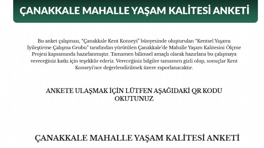 Çanakkale Kent Konseyin’ den “Çanakkale Mahalle Yaşam Kalitesi” Anketi