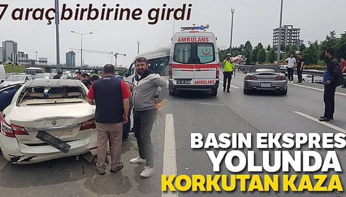 Basın ekspres yolunda 7 araç bir birine girdi: 1 yaralı