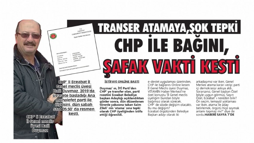  TRANSER ATAMAYA, ŞOK TEPKİ CHP İLE BAĞINI, ŞAFAK VAKTİ KESTİ