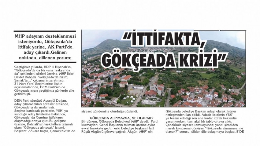 “İTTİFAKTA, GÖKÇEADA KRİZİ”