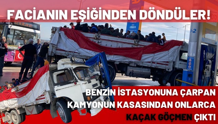 Kazaya karışan kamyonun kasasından onlarca kaçak göçmen çıktı