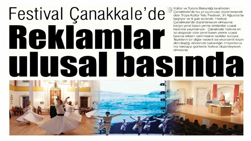 Festival Çanakkale’de, reklamlar ulusal basında