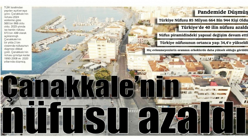 Çanakkale'nin nüfusu azaldı