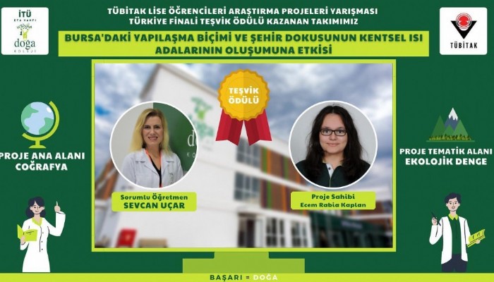 doga koleji ogrencisine 52 tubitak lise ogrencileri arastirma projeleri yarismasinda tesvik odulu