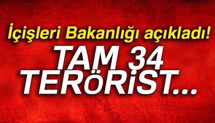 İçişleri Bakanlığı: 'Son bir haftada 34 terörist etkisiz hale getirildi'