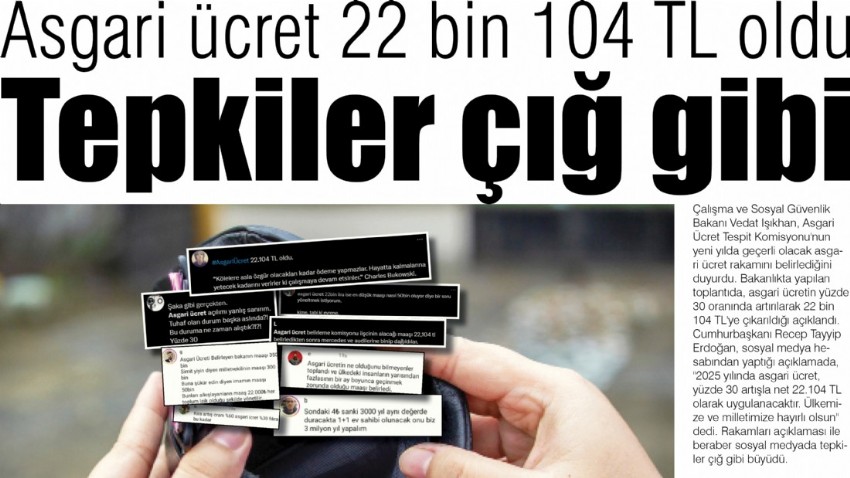 Asgari ücret 22 bin 104 TL oldu, tepkiler çığ gibi