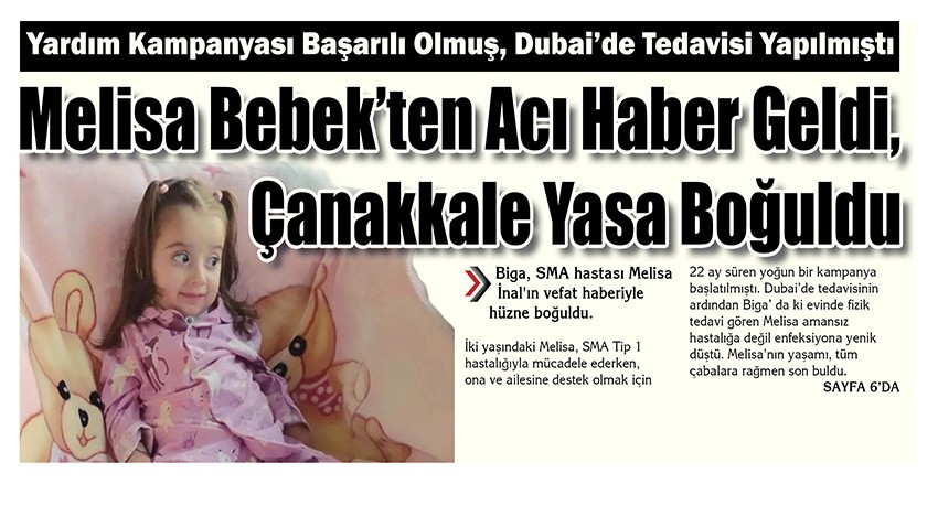 Melisa Bebek’ten Acı Haber Geldi, Çanakkale Yasa Boğuldu