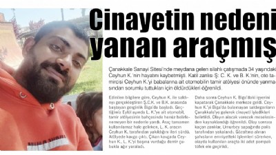 Cinayetin nedeni yanan araçmış