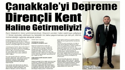 Çanakkale’yi Depreme Dirençli Kent Haline Getirmeliyiz!