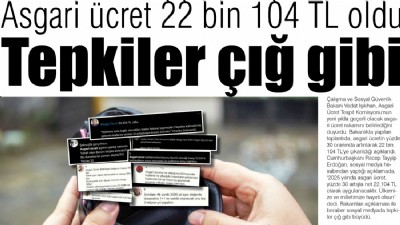 Asgari ücret 22 bin 104 TL oldu, tepkiler çığ gibi